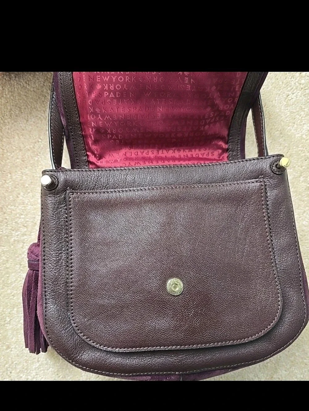 Kate Spade Rianne Signature Leather Suede Shoulder Bag Burgundy GREAT CONDITION